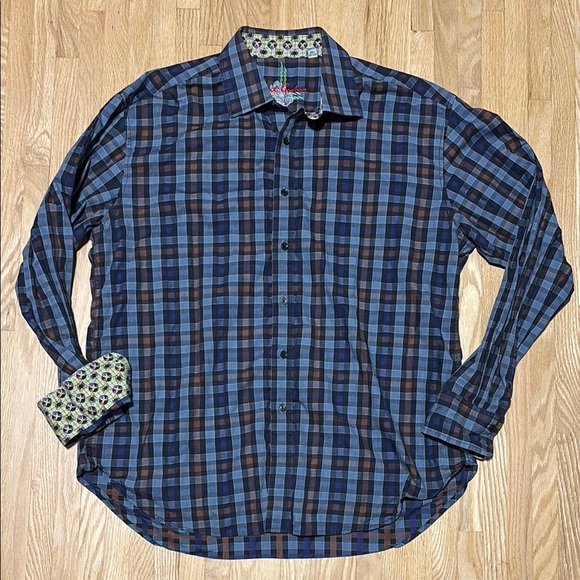 Robert Graham Casual Button Down Long Sleeve Plaid Shirt Vibrant Cuff Flips - Picture 1 of 10